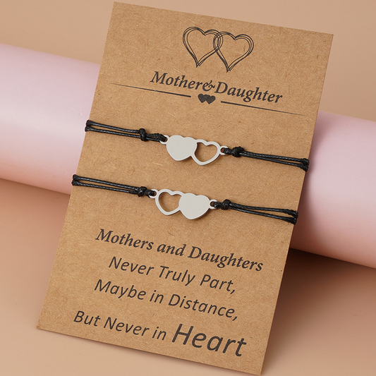 Mom and Daughter Stainless Steel Heart Adjustable- Love Bracelets Set with Cards