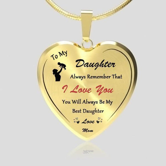 To My Best Daughter (Love Mom) Heart Necklace