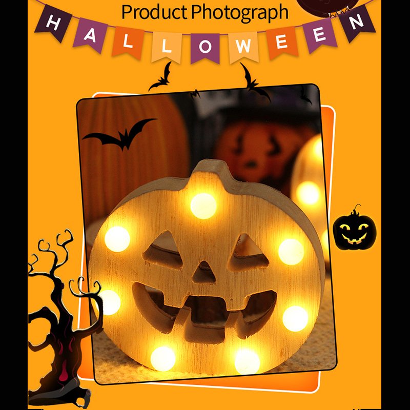 Halloween Scary Pumpkin Wooden Decoration Warm Lights Night Lights