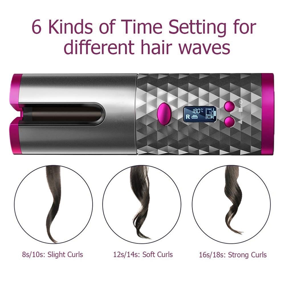 USB Rechargeable Cordless Auto-Rotating Ceramic Portable Women's Hair Curler_8