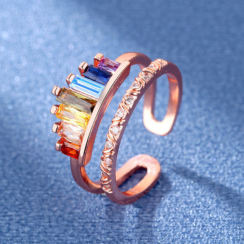 To My Love / Daughter Double Band Rainbow Crown Ring Adjustable Ring