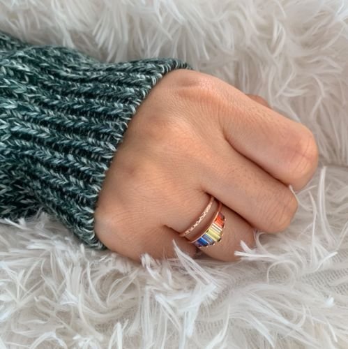 To My Love / Daughter Double Band Rainbow Crown Ring Adjustable Ring