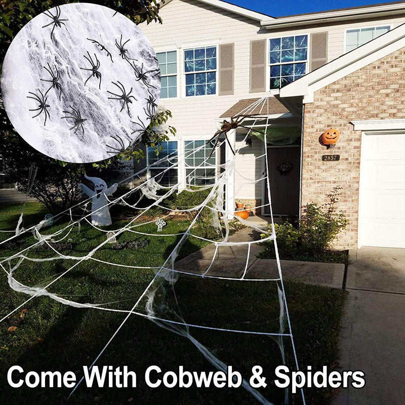 200" Halloween Spider Web + 59" Giant Spider Decorations Fake Spider