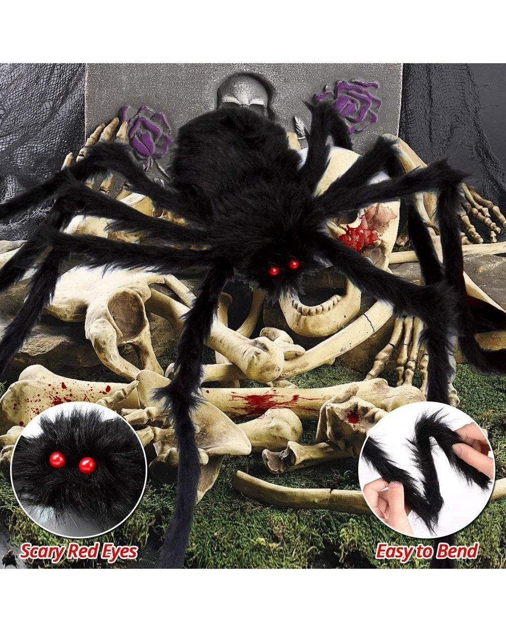 200" Halloween Spider Web + 59" Giant Spider Decorations Fake Spider