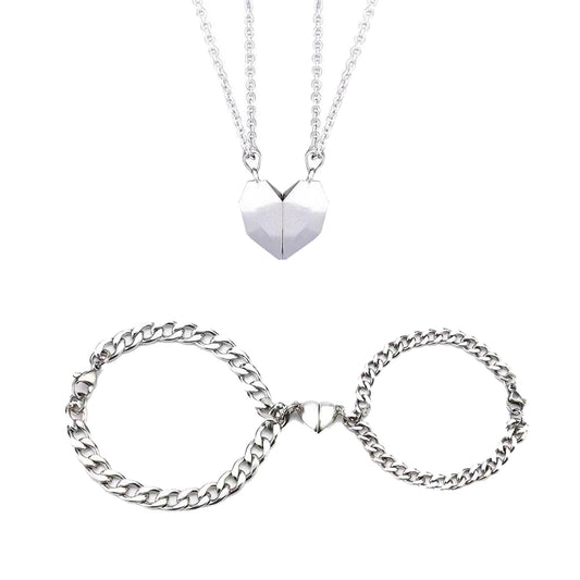 Magnetic Heart Necklace and Heart Bracelet Set