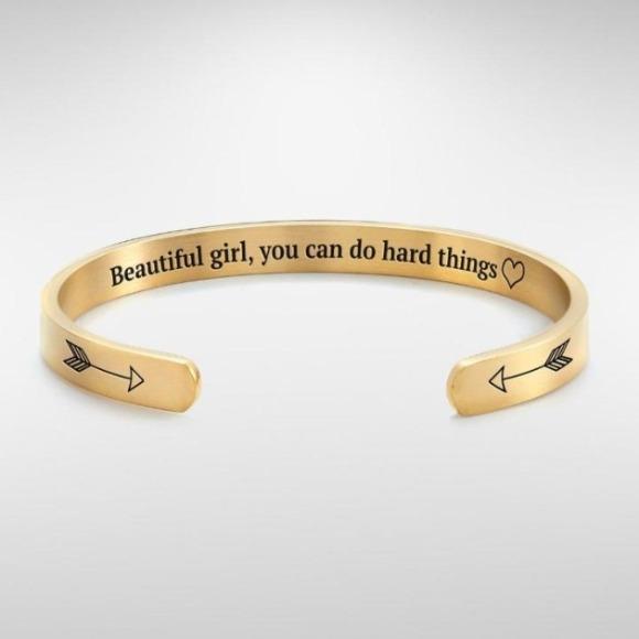 Beautiful Girl You Can Do Hard Things Cuff Bracelet bracelet with gold plating