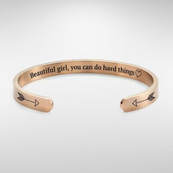 Beautiful Girl You Can Do Hard Things Cuff Bracelet bracelet with rose gold plating