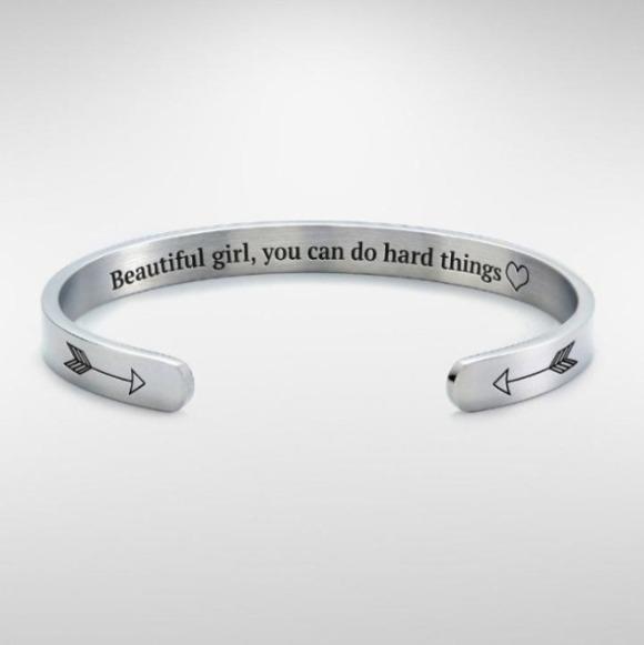 Beautiful Girl You Can Do Hard Things Cuff Bracelet bracelet with silver plating