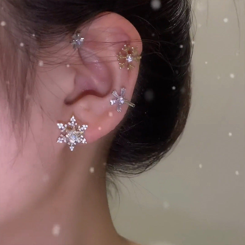 No Piercing Ear Clip Wrap Around Snowflake Spin Earrings