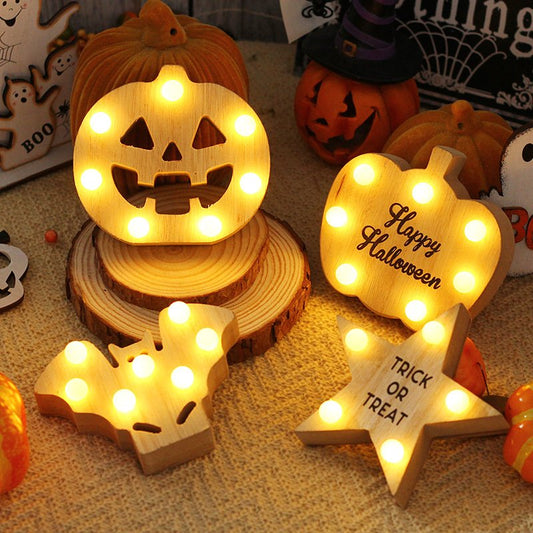 Halloween Scary Pumpkin Wooden Decoration Warm Lights Night Lights