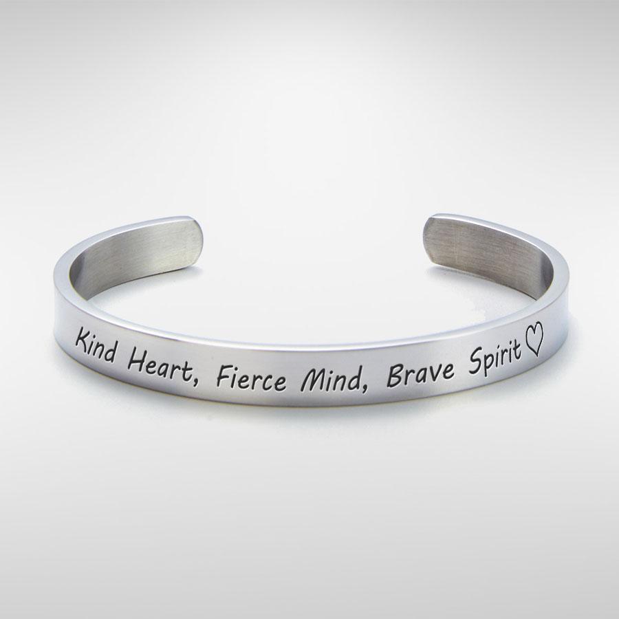 Kind heart, fierce mind, brave spirit bracelet with silver plating